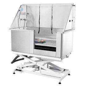 50" Pet Dog Bathing Station Electric Height Adjustment, Professional Stainless Steel Dog Grooming Tub w/ Soap Box, Faucet,Rich Accessory