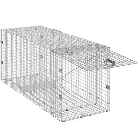 Humane Live Animal Trap, Dimensions 50" x 20" x 26", Crafted from Galvanized Iron, Collapsible Design with Carrying Handle for Capturing Stray Do