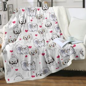 Shih Tzu Sherpa Throw Blanket - Super Soft Fuzzy Cozy Warm Red Hearts Dog Blanket Thick Plush Fluffy Blankets for Teen Girls Women Couch Bed Sofa (size: 150x200cm)