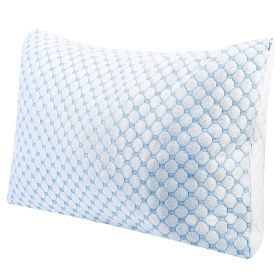 Cooling Memory Foam Pillow Ventilated Soft Bed Pillow w/ Cooling Gel Infused Memory Foam Heat Moisture Reducing Cooling Fiber Breathable Machine (Color: Blue, size: King)